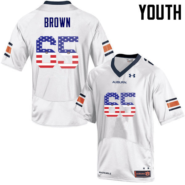 Youth #65 Tucker Brown Auburn Tigers USA Flag Fashion College Football Jerseys-White - Click Image to Close